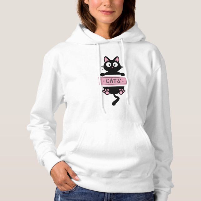 Pull À Capuche T-shirt Chat Dessin Animé – Un Design Amusant pour (Devant)