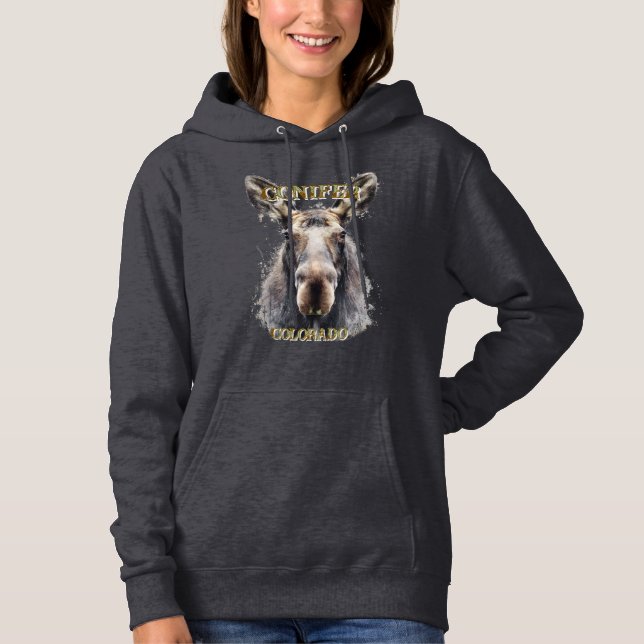 Pull À Capuche T-Shirt Hoodie Moose Head Moose Country Conifer CO (Devant)