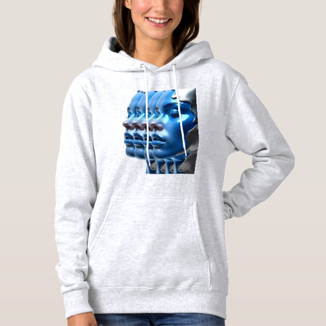 Pull À Capuche T-Shirt Metallic Blue Multi Face Illusion Art Hood (Devant)