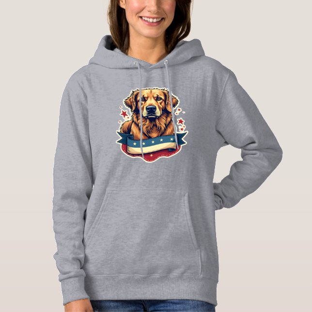Pull À Capuche T-shirt rétro patriotique avec gravure Golden Retr (Devant)