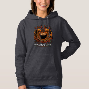 Pull À Capuche Tasse Café Halloween Citrouilles Parle Moins Boit