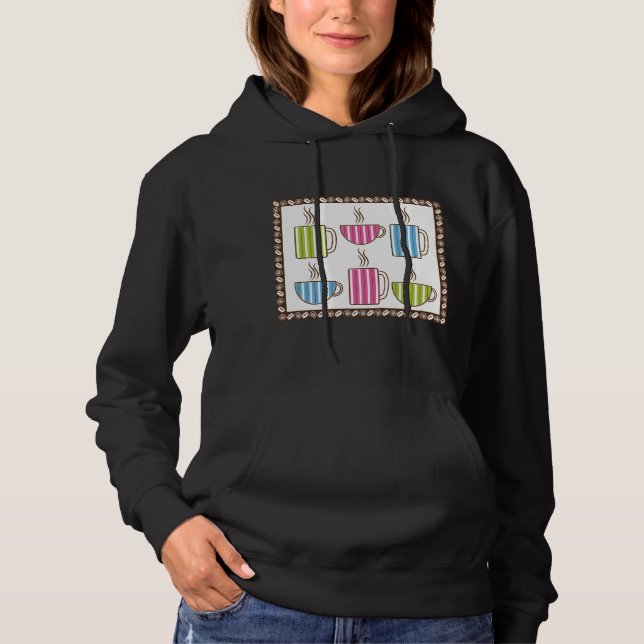 Pull À Capuche Tasses à café rayées (Devant)
