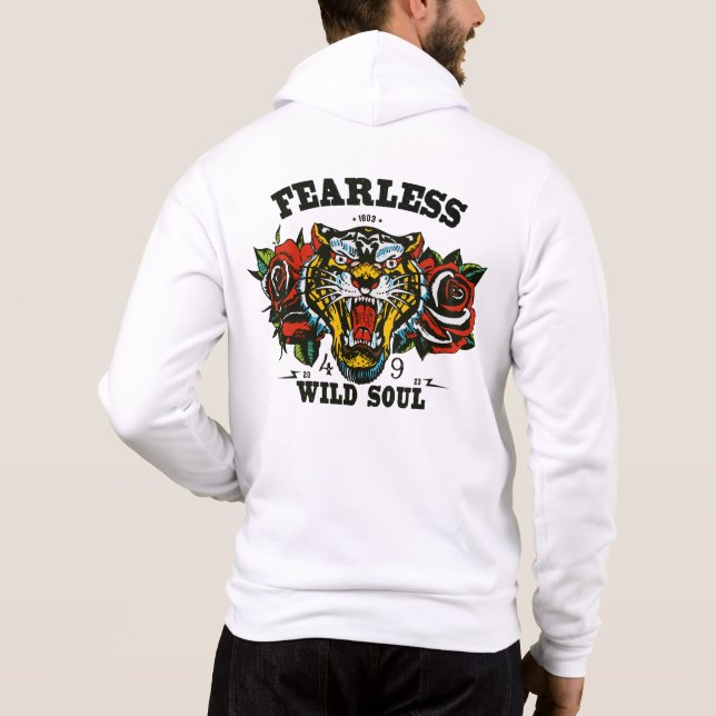 Pull À Capuche Tattoo fearless wild soul tigre rose fleur old sch (Dos)