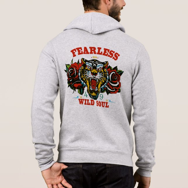 Pull À Capuche Tattoo tigre fearless wild soul slogan old school  (Dos)