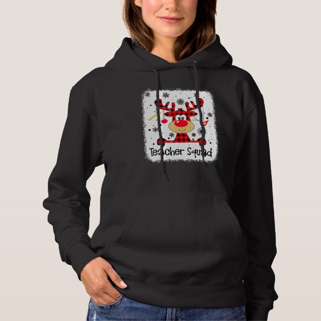 Pull À Capuche Teacher Squad Cute Red Plaid Reindeer Snow  Christ (Devant)