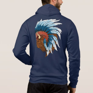 Pull À Capuche Tête de buffle avec coiffure indienne