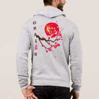 Tête de dragon en lune rouge avec fleur de cerisie