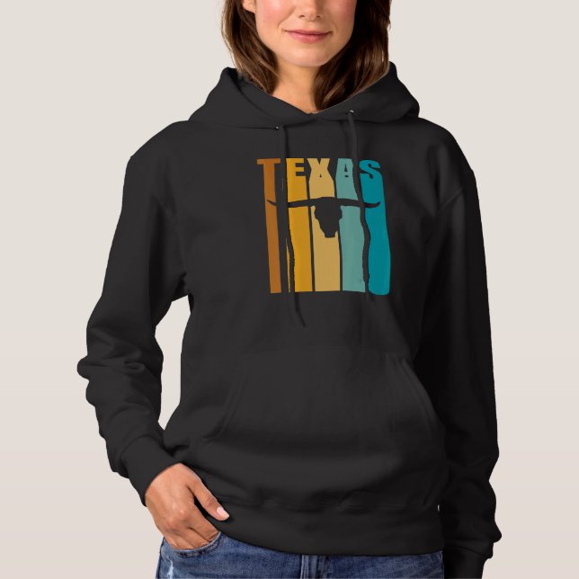 Pull À Capuche Texas Retro Photo Cool Silhouette Longhorn Cow S (Devant)