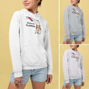Pull À Capuche Texte personnalisé Floride Drapeau & Fleur Orange 