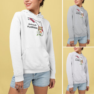 Pull À Capuche Texte personnalisé Floride Drapeau & Fleur Orange