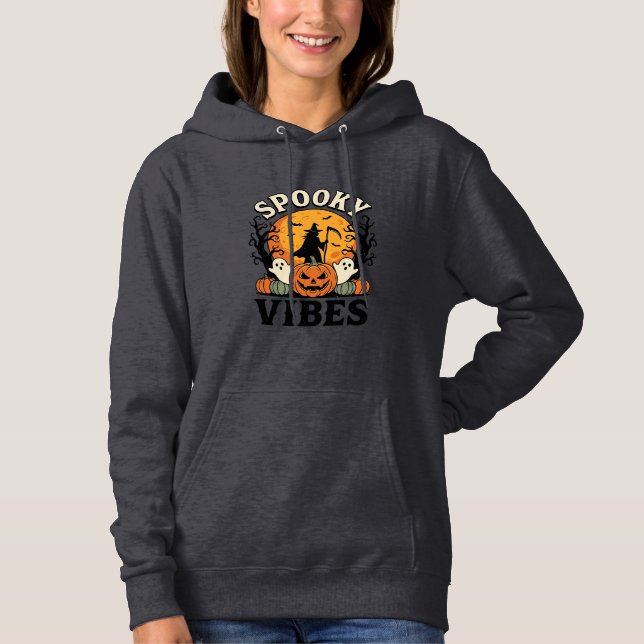 Pull À Capuche Thème fantôme d'Halloween Citrouille Sorcière Vint (Devant)