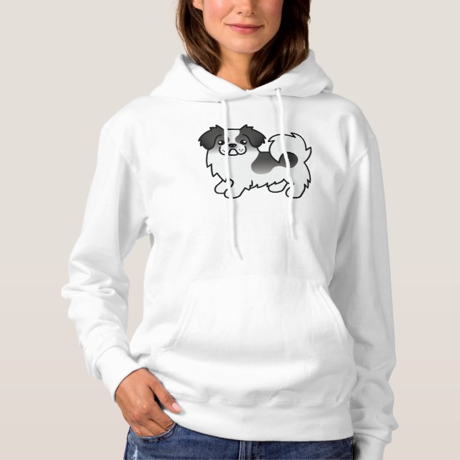 Pull À Capuche Tibétain Spaniel Parti-Coleur Noir Chien de Dessin (Devant)
