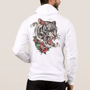 Pull À Capuche tigre tattoo rose fleur tiger old school 16