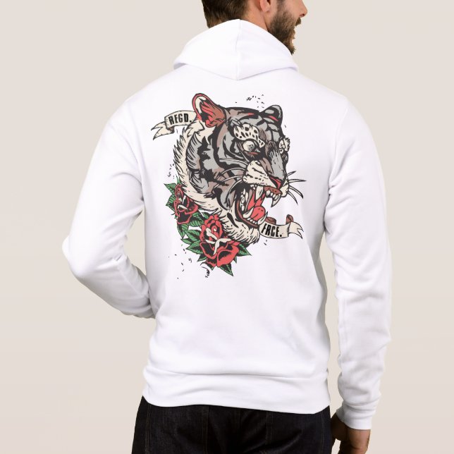 Pull À Capuche tigre tattoo rose fleur tiger old school 16 (Dos)