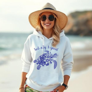 Pull À Capuche Tortue de mer d'Hawaï - Tropical-Deep Blue