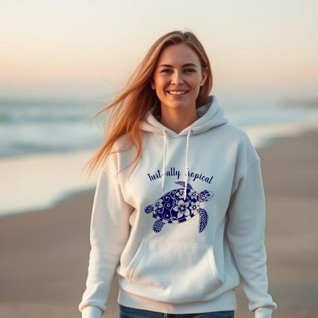 Pull À Capuche Tortue hawaïenne Tropical Dark Blue (Hawaiian Turtle Turt-ally Tropical-Fisherman Trend, Coastal, Islander, Beach, Summer, Women Hoodie)