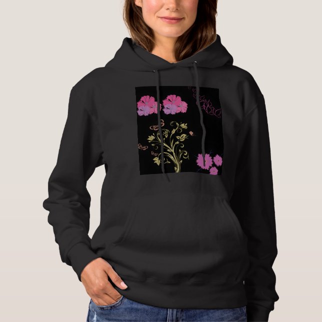 Pull À Capuche Tourbillons Floraux Hibiscus Rose Doré (Devant)