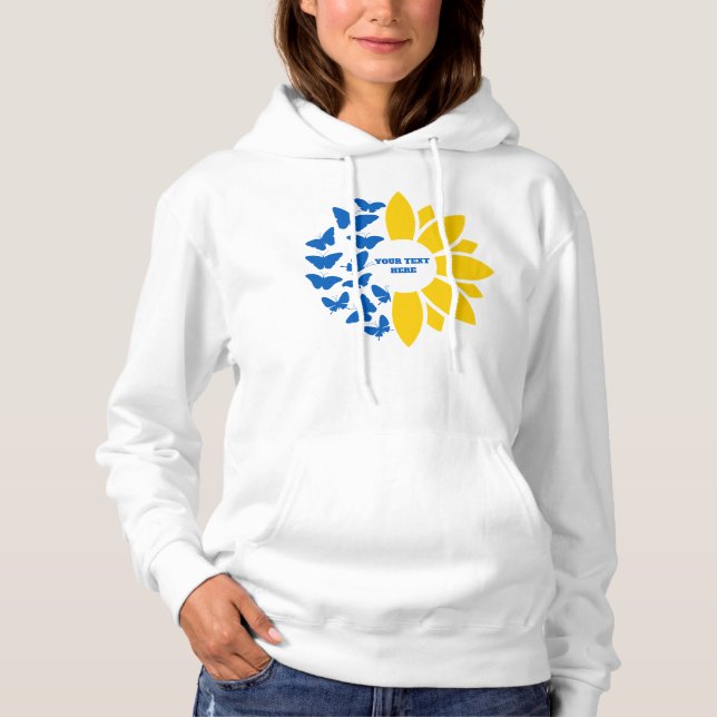 Pull À Capuche Tournesol bleu/jaune. Texte personnalisé. Personna (Devant)