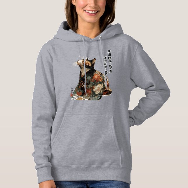Pull À Capuche "Tout change" Chat japonais en kimono Art (Devant)