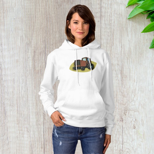 Pull À Capuche Tracteur de ferme de dessin animé marron rustique (Créateur téléchargé)
