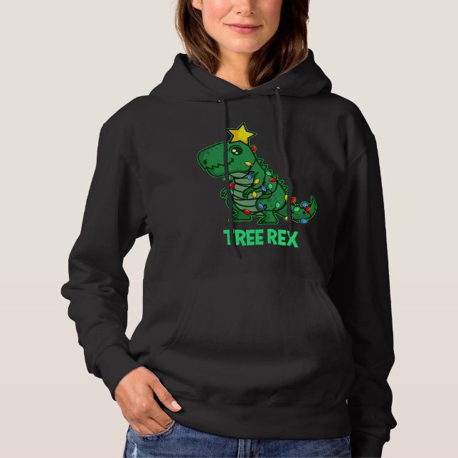 Pull À Capuche Tree Rex Funny Mignonne Retro Christmas Dino (Devant)