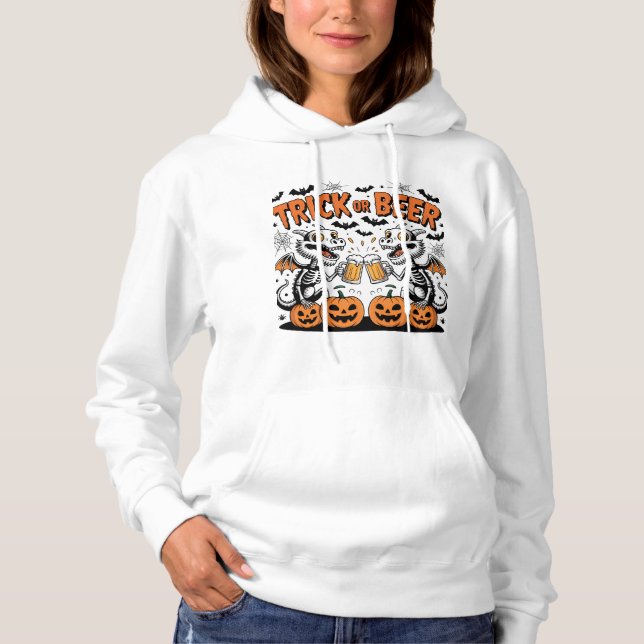 Pull À Capuche Tricoter ou bière Dragons squelette Halloween Art (Devant)