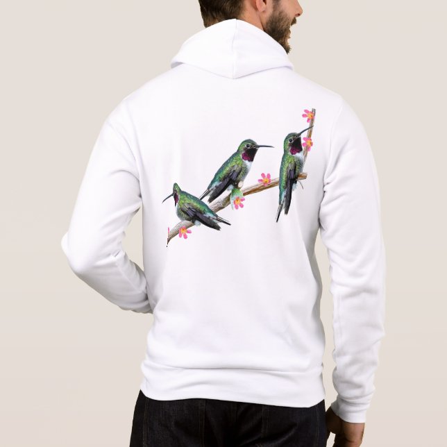 Pull À Capuche Trois colibris perchés sur une branche Floss Silt (Dos)