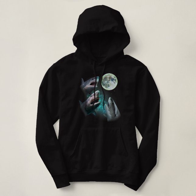Pull À Capuche Trois grands requins blancs hurlent à la Lune 3 Wo (Design devant)