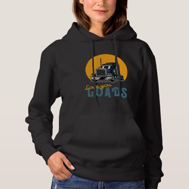 Pull À Capuche Trucking Tees Unisex Semi Truck Teal Orange Love (Devant)