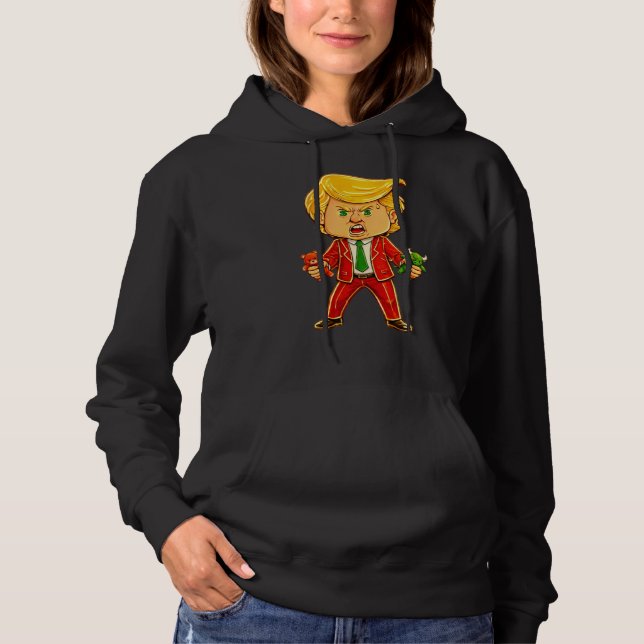 Pull À Capuche Trump heureux drôle Trump Taureau Ours Mème Chibi (Devant)