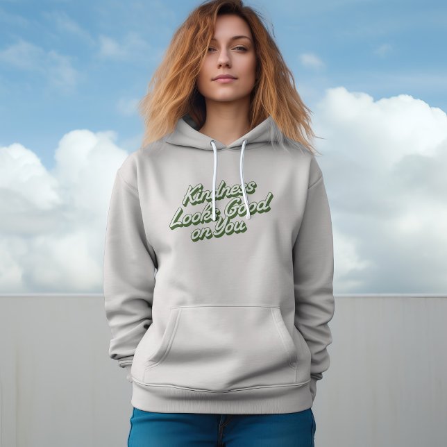 Pull À Capuche Typographie de gentillesse mignonne verte Personna (Créateur téléchargé)