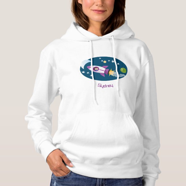 Pull À Capuche Un adorable vaisseau-fusée dans l'espace dessin an (Devant)