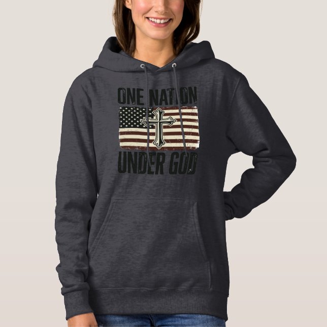 Pull À Capuche Une nation sous Dieu croix patriotique (Devant)
