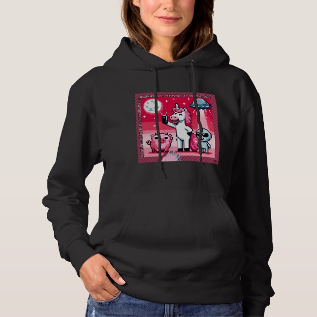 Pull À Capuche Unicorn UFO Selfie : Terre Carré (Pixel Art) #11 (Devant)