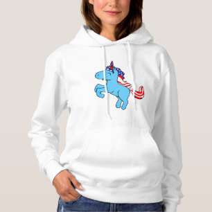 Pull À Capuche Unicorne Bleu Patriotique USA Drapeau Mane Carton