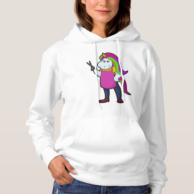 Pull À Capuche Unicorne comme coiffeur avec ciseaux (Devant)