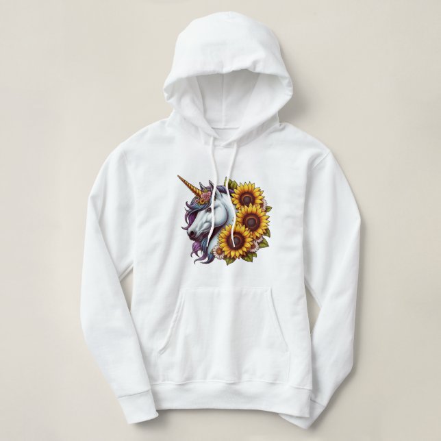 Pull À Capuche Unicorne mystique avec tournesol (Design devant)