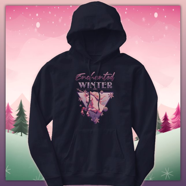 Pull À Capuche Unicorne rose hiver enchantée Rétro (Créateur téléchargé)