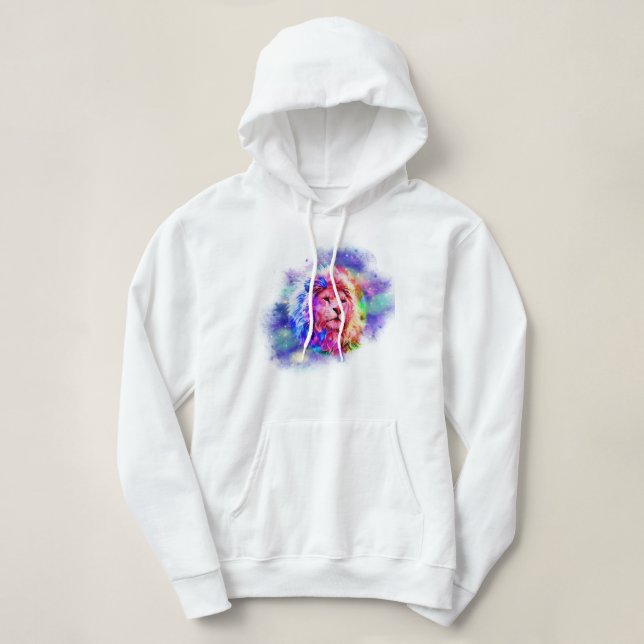 Pull À Capuche Univers Lion Aquarelle Éclaboussure (Design devant)