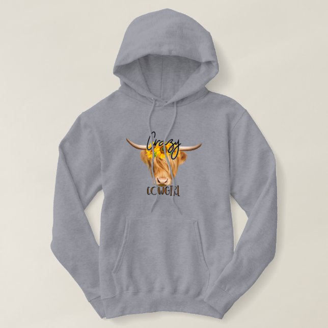 Pull À Capuche Vache Highland Avec Décor De Tournesol (Design devant)