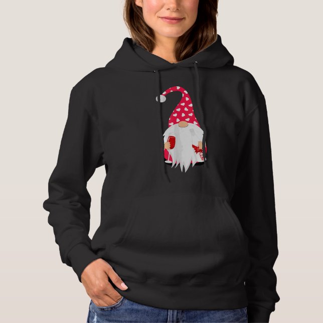 Pull À Capuche Valentine Gnome Boire Vin Gnome Vin Bouteille Wi-F (Devant)