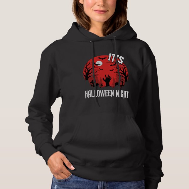 Pull À Capuche Vecteur de cimetière effrayant de nuit d'Halloween (Devant)