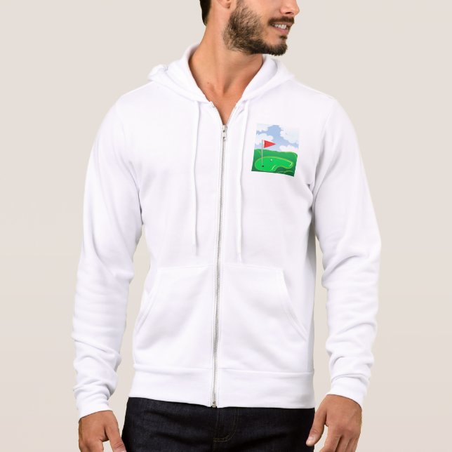 Pull À Capuche Vert de golf avec drapeau rouge et balle (Devant)