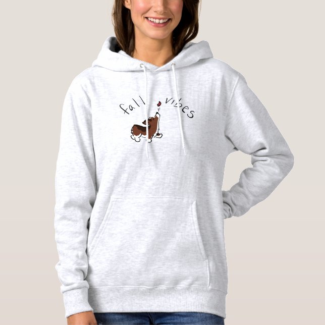 Pull À Capuche Vibes d'automne Mignon Corgi Femmes (Devant)