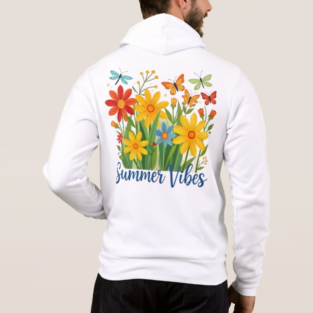 Pull À Capuche Vibrations d'été Floral avec Papillons-64534 (Dos)