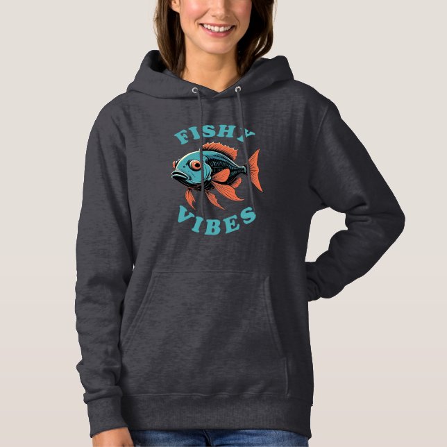 Pull À Capuche Vibrations Poissons - Poisson Drôle (Devant)