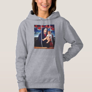 Pull À Capuche Vierge Marie avec Bébé Jésus et les chérubins roug