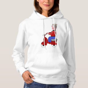 Pull À Capuche Vieux Monsieur Drôle à Vélo sur Scooter Rouge