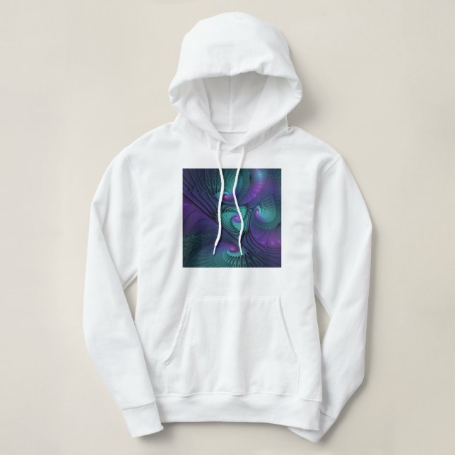 Pull À Capuche Violet rencontre Turquoise moderne art fractal abs (Design devant)