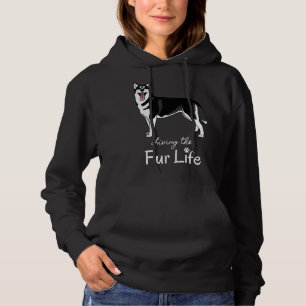 Pull À Capuche Vivre La Vie De La Fourrure Husky Texte Blanc